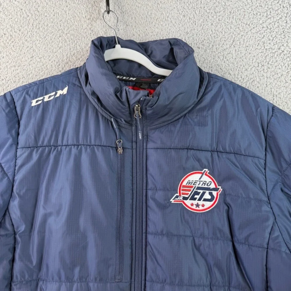 CCM Puffer Jacket Mens Medium Navy Metro Jets Hockey Team Issued 3M Thinsulate